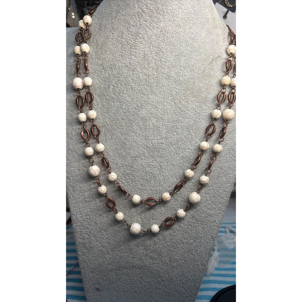 #16. Boho Faux Howlite Turquoise & Copper Layered Necklace
